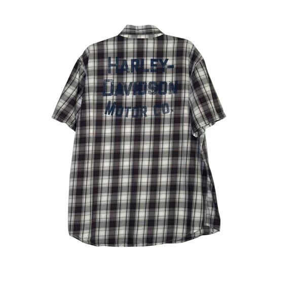 Harley Davidson gray white plaid short sleeves button shirt size XL - Picture 9 of 10